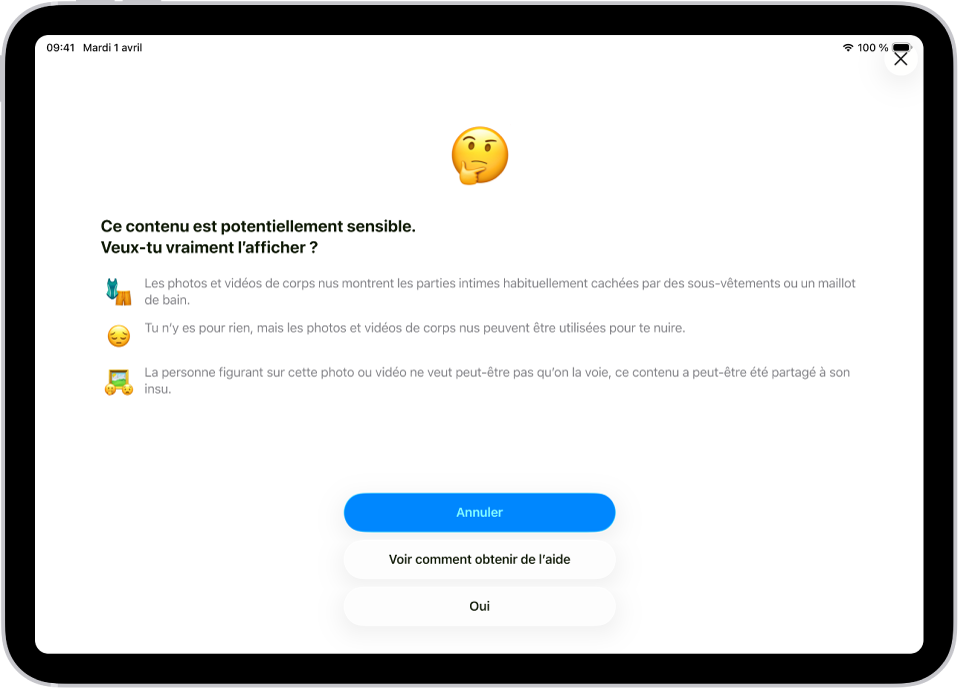 Un écran Réglages avec le réglage « Sécurité des communications » activé.