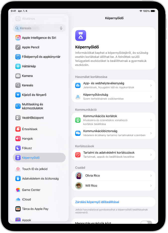 A Képernyőidő beállítására szolgáló képernyő, amelyen az látható, hogy a kezdéshez az App- és webhelytevékenység gombra kell koppintania.