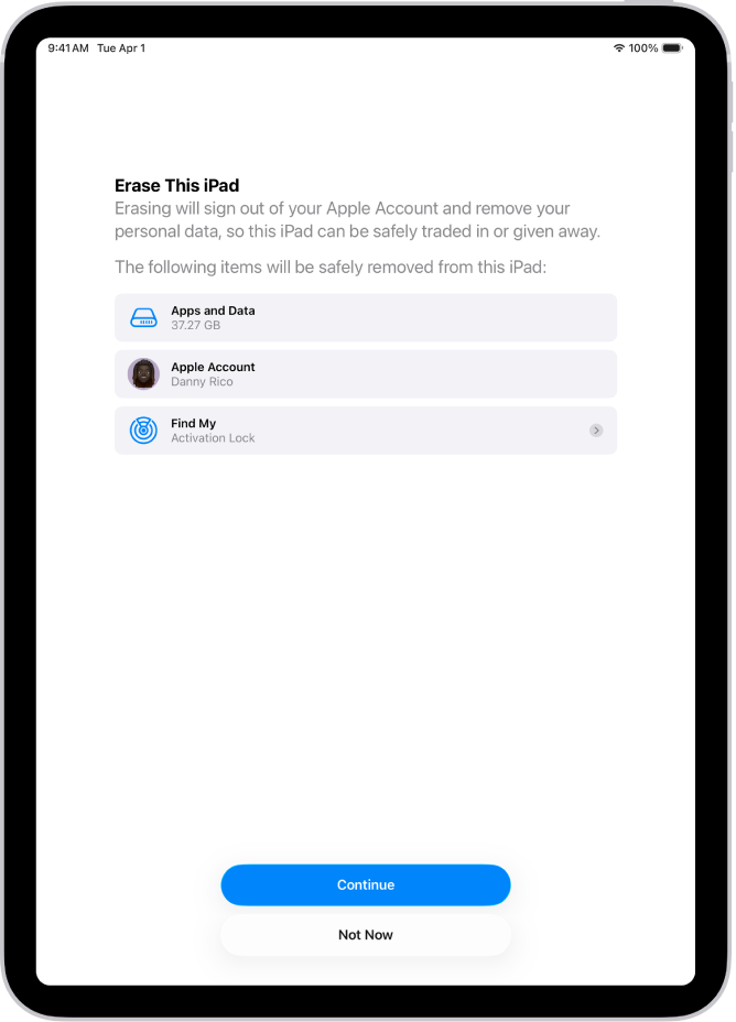 ಈ iPad ಅನ್ನು ಅಳಿಸಿ ಸ್ಕ್ರೀನ್.