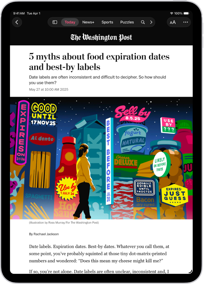 Lihat cerita berita dalam app News. Dalam bar tab, Today dipilih.