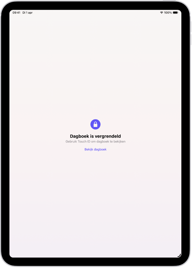 Een scherm waarin je wordt gevraagd je dagboek te ontgrendelen met Touch ID.