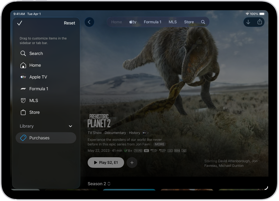 iPad ସ୍କ୍ରୀନ୍‌ର ଶୀର୍ଷରେ ଥିବା ଟାବ୍ ବାର୍‌କୁ ଏଡିଟ୍ କରିବା ପାଇଁ ବିକଳ୍ପ ଦେଖାଉଛି।