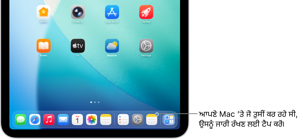 iPad ’ਤੇ Dock ਵਿੱਚ ਦਿਖਾਈ ਦੇਣ ਵਾਲਾ Handoff ਆਈਕਨ।