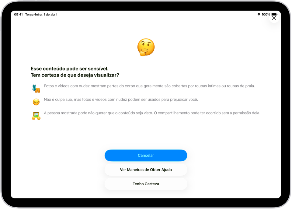 Uma tela dos Ajustes mostrando a Segurança de Comunicação ativada.