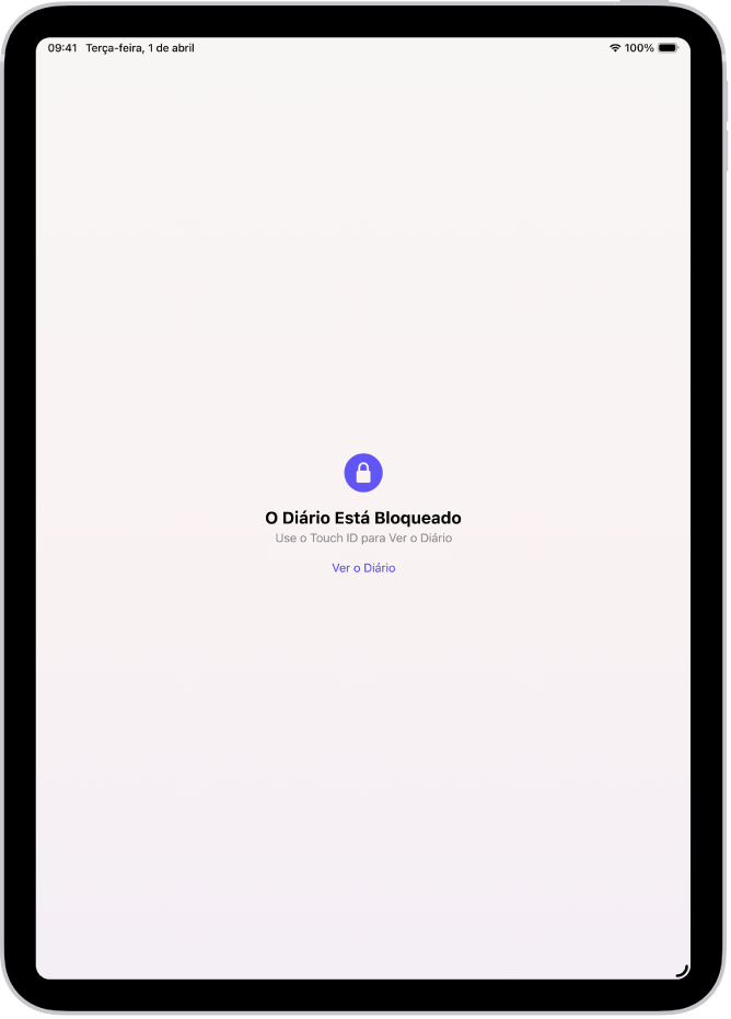 Tela no diário que pede para usar o Touch ID para desbloquear o diário.