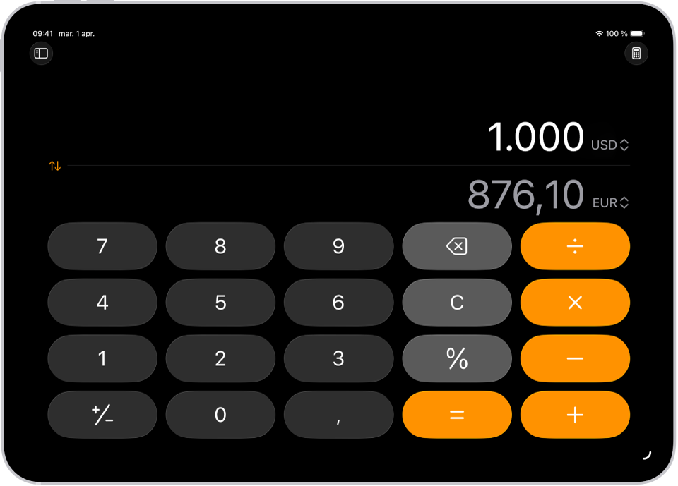 Calculatorul simplu cu o conversie monetară.