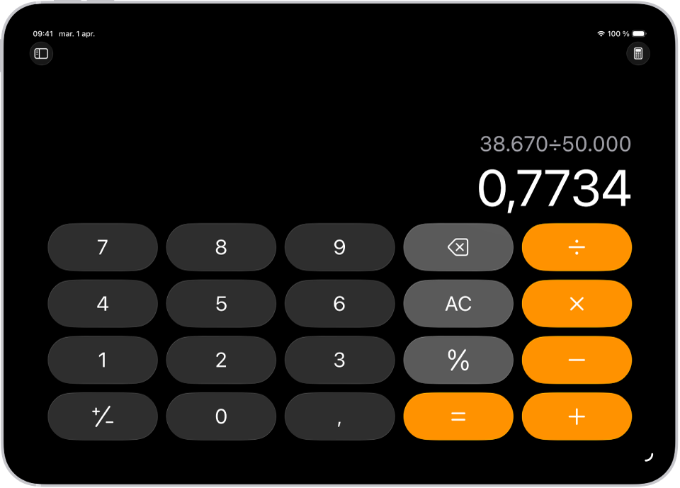 Calculatorul simplu de pe iPad.
