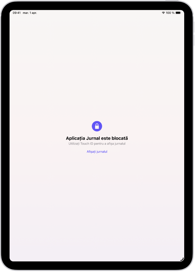 Un ecran din aplicația Jurnal care vă solicită să utilizați Touch ID pentru a vă debloca jurnalul.