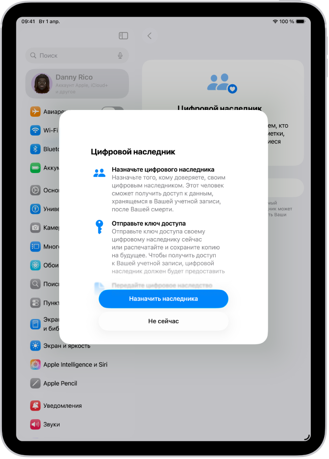На экране «Цифровой наследник» указана информация об этой функции. В нижней части экрана находится кнопка «Назначить наследника».