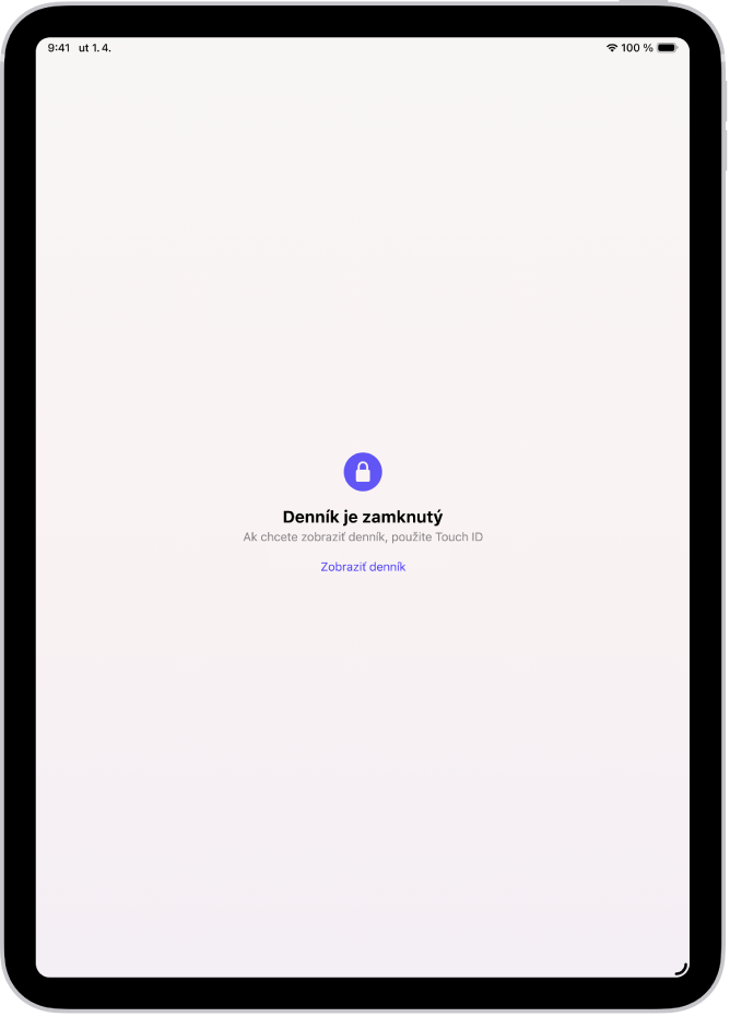Obrazovka s výzvou na použitie Touch ID na odomknutie denníka.