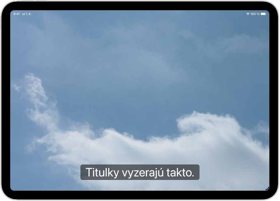 iPad zobrazujúci príklad titulkov s vlastným štýlom.
