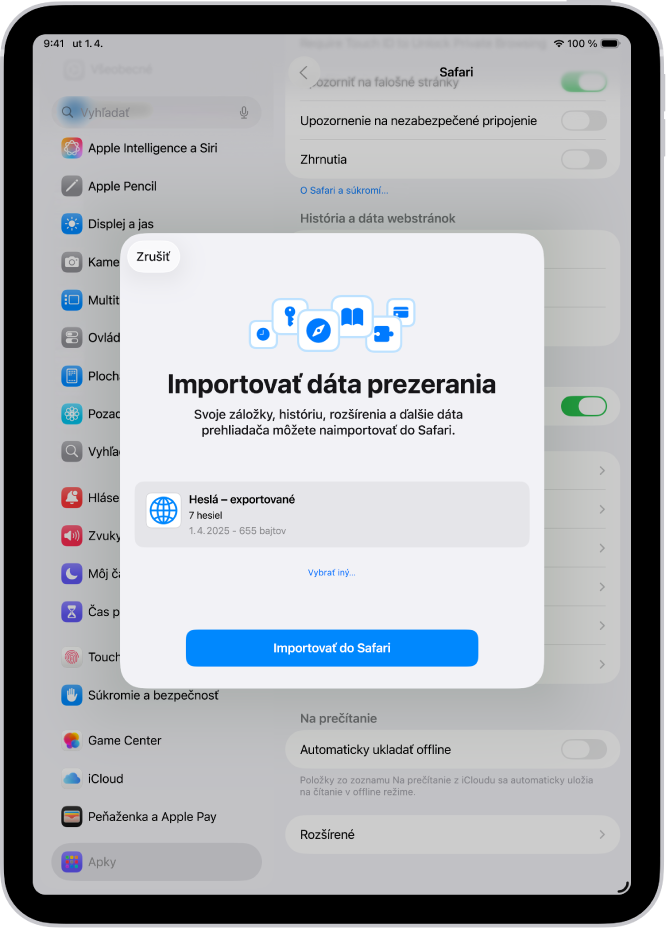 Obrazovka Importovať dáta prezerania s CSV súborom s heslami z iného správcu hesiel pripraveným na import.