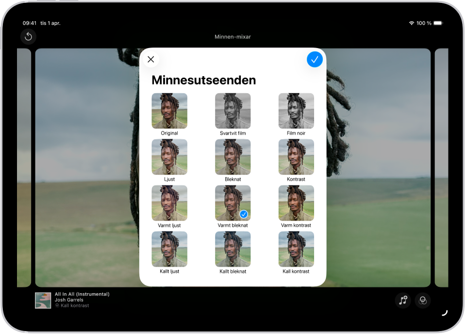 En minnesfilm spelas upp och i mitten av skärmen finns alternativ för att lägga till ett minnesutseende.