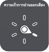 ตัวควบคุมตัวหมุนที่มีปุ่มหมุนชี้ไปที่การตั้งค่าความเร็วการอ่านออกเสียง