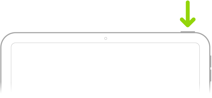 iPad کے اوپری دائیں طرف بٹن کی طرف اشارہ کرتا ہوا سبز رنگ کا تیر۔