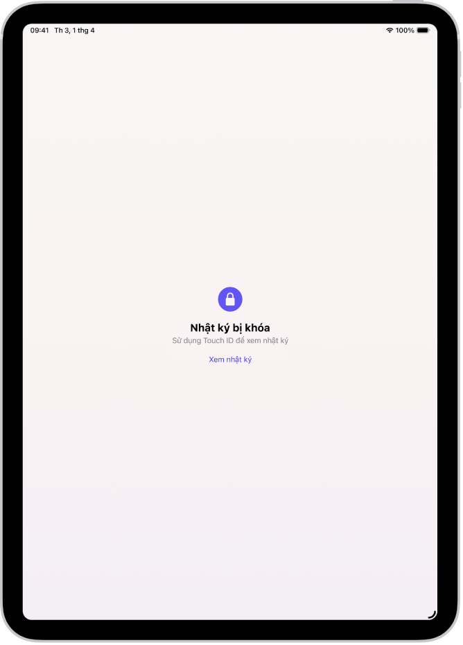 Một màn hình trong ứng dụng Nhật ký nhắc bạn sử dụng Touch ID để mở khóa nhật ký của bạn.