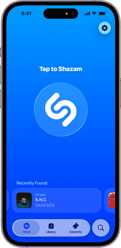Οθόνη Αφετηρίας της εφαρμογής Shazam