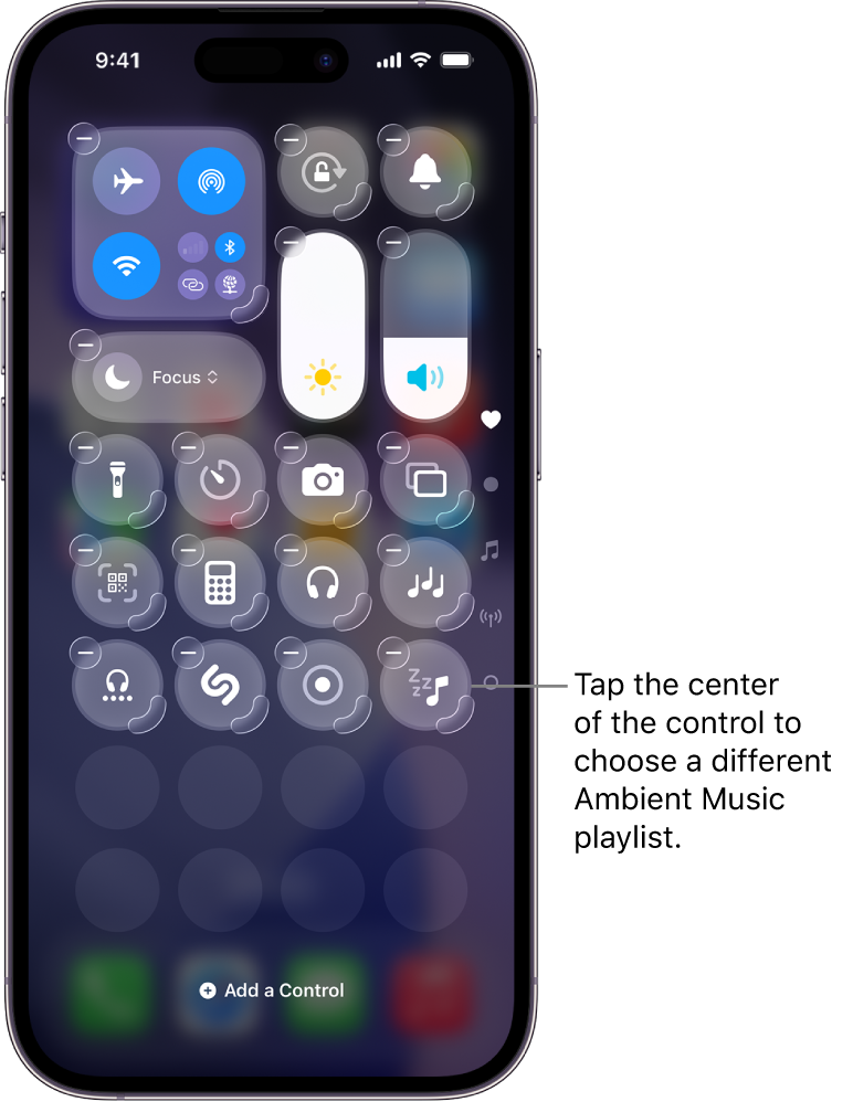 iPhone screen showing the Control Center in Edit mode