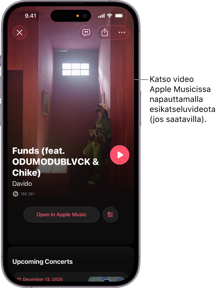 Shazam-apin kappalenäytöllä näkyy videon esikatselu