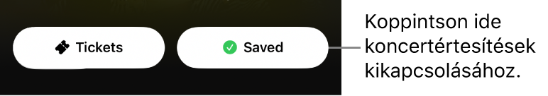 Aktív Save (Mentés) gomb (pipa jellel) a Shazam app Concert Guide (Koncert-útikalauz) funkciójában