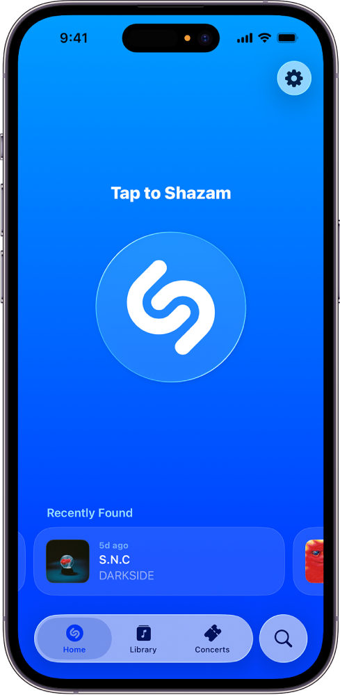 A főképernyő a Shazam appal