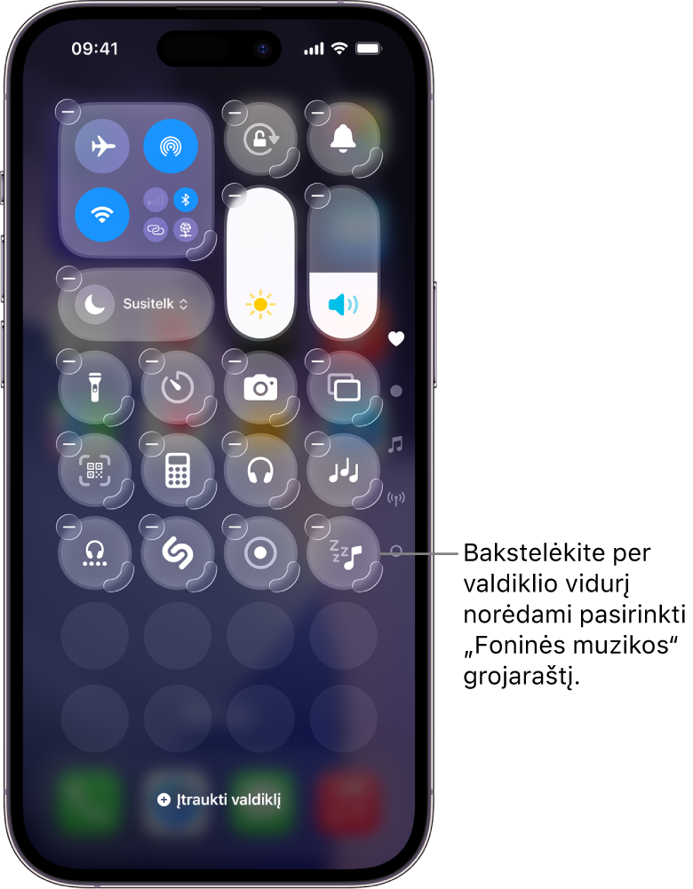 „iPhone“ telefone rodomas „Valdymo centro“ redagavimo režimas