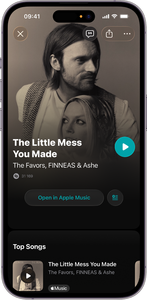 Shazam lietotnes dziesmas ekrāns ar identificētu dziesmu