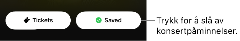 En aktiv Save-knapp (Arkiver) vises med hakemerke i Shazam-appens konsertguide