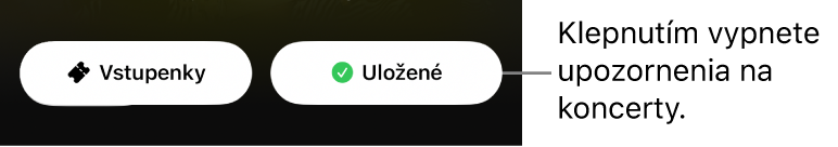 Aktívne tlačidlo Uložiť (so symbolom zaškrtnutia) v sprievodcovi koncertmi v apke Shazam