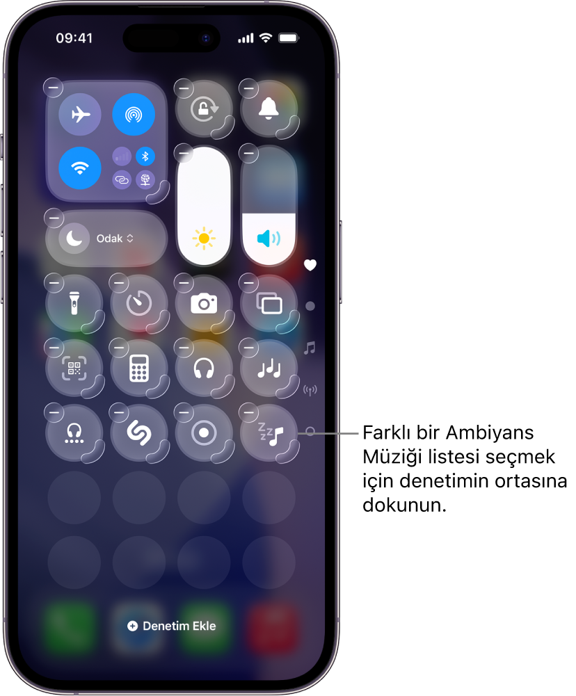 Düzenleme modundaki Denetim Merkezi’ni gösteren iPhone ekranı