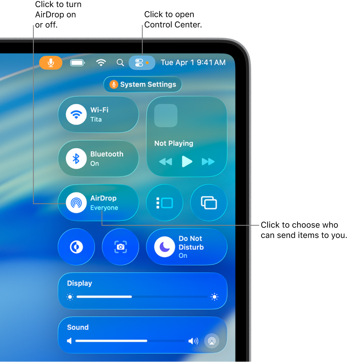 Using AirDrop from the Control Center.