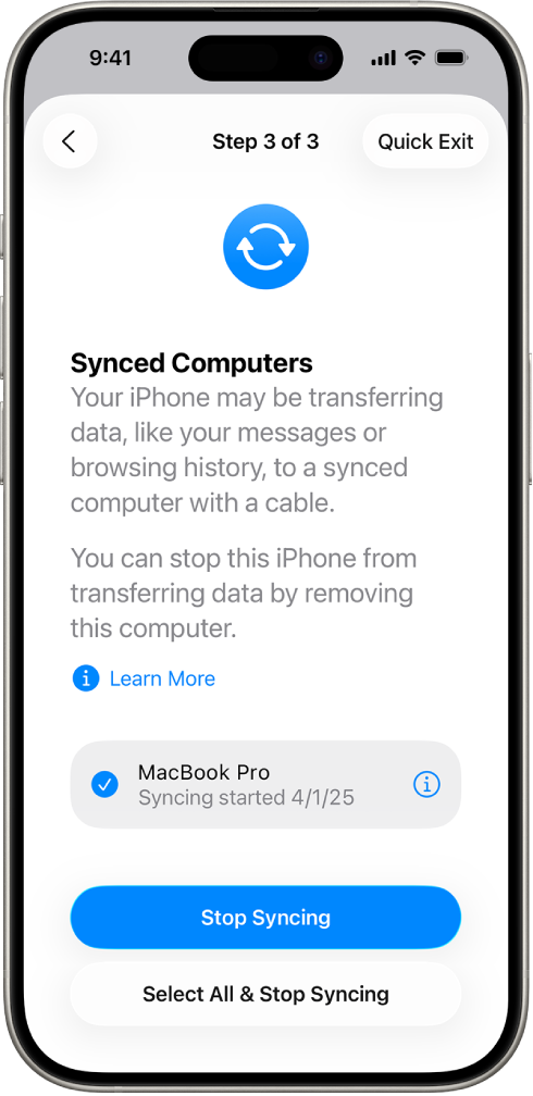 An iPhone screen showing the Synced Computers screen.