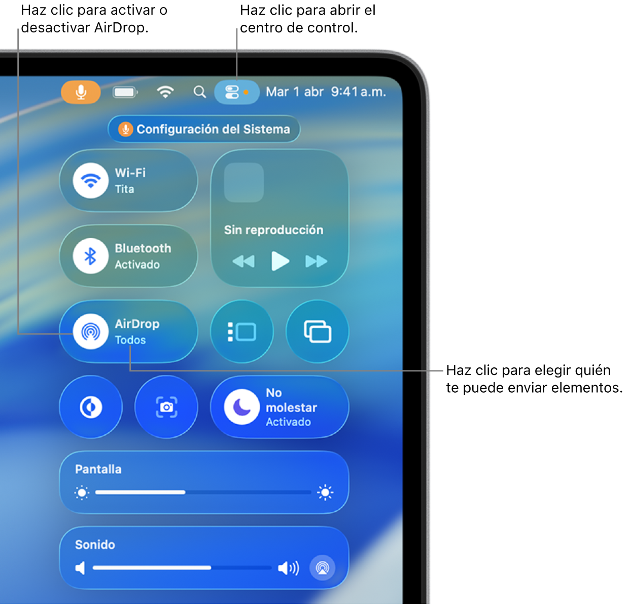 Uso de AirDrop desde el centro de control.