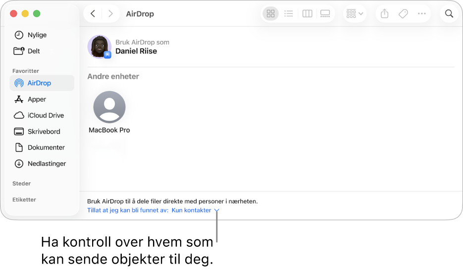 AirDrop-vinduet i Finder.