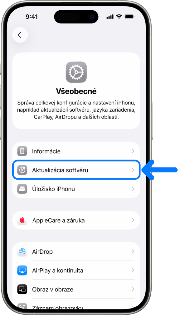 Obrazovka iPhonu s informáciou, že je dostupná aktualizácia softvéru.