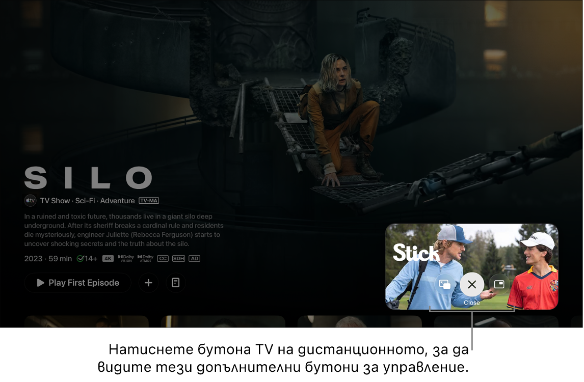Допълнителни бутони за управление на Picture in Picture (Картина в картината)