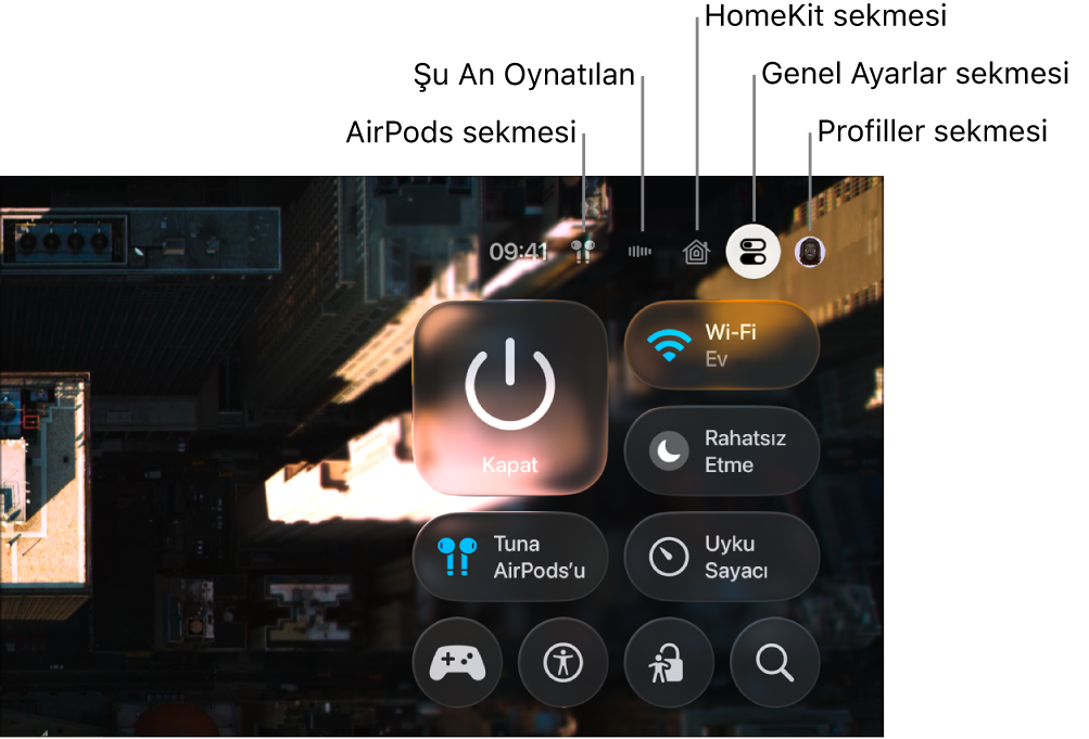 Denetim Merkezi’ndeki sekmeleri gösteren resim