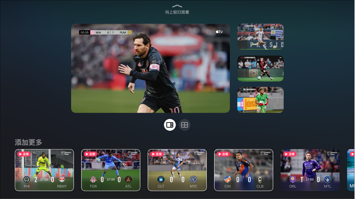 显示“多画面”布局选项的屏幕