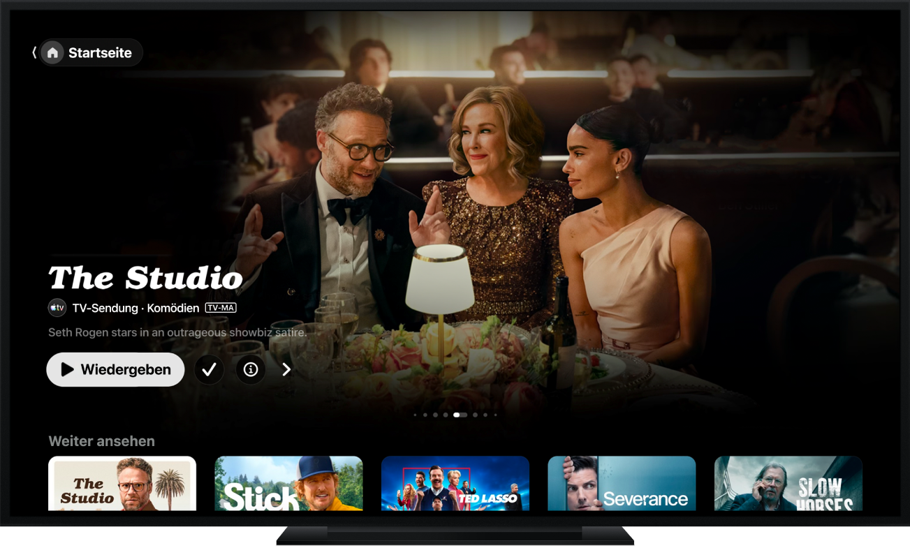Apple TV App, wie sie auf einem Fernsehbildschirm angezeigt wird