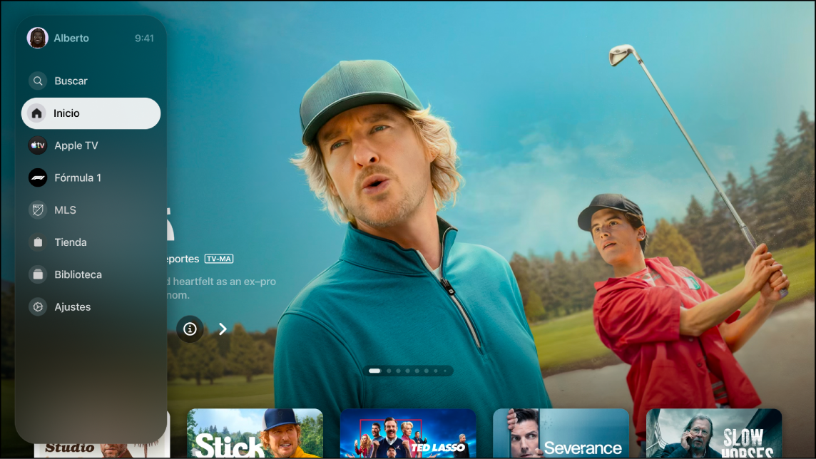 Pantalla con la barra lateral en la app Apple TV