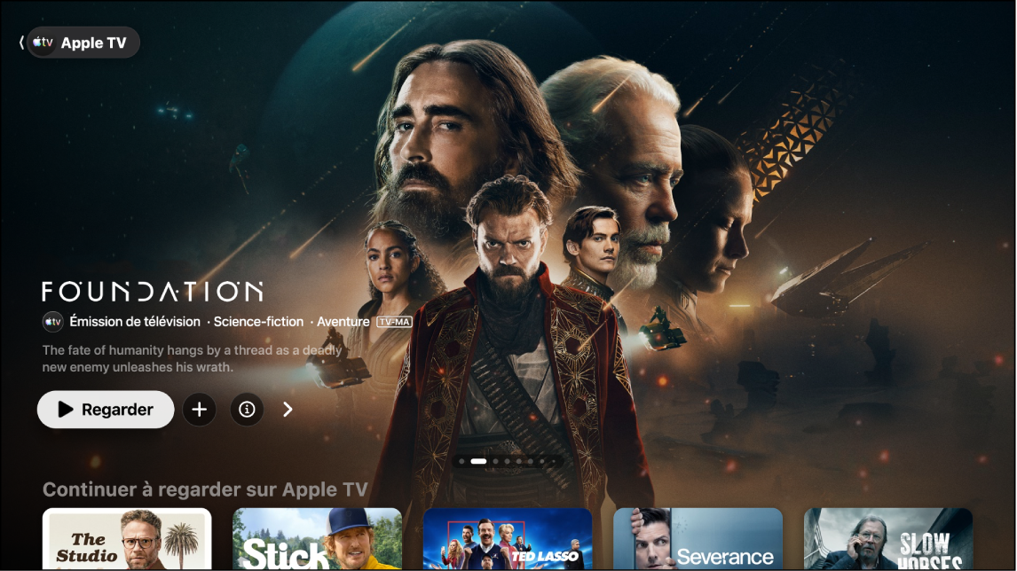 Écran qui affiche l’app Apple TV