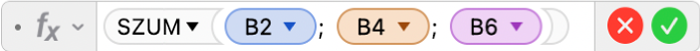 A Képletszerkesztő az =SUM(B2; B4; B6) képlettel.