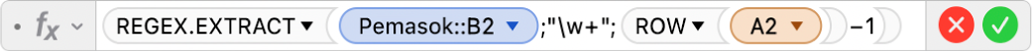 Editor Formula menampilkan formula =REGEX.EXTRACT(Pemasok::B2;"\w+";ROW(A2)-1).