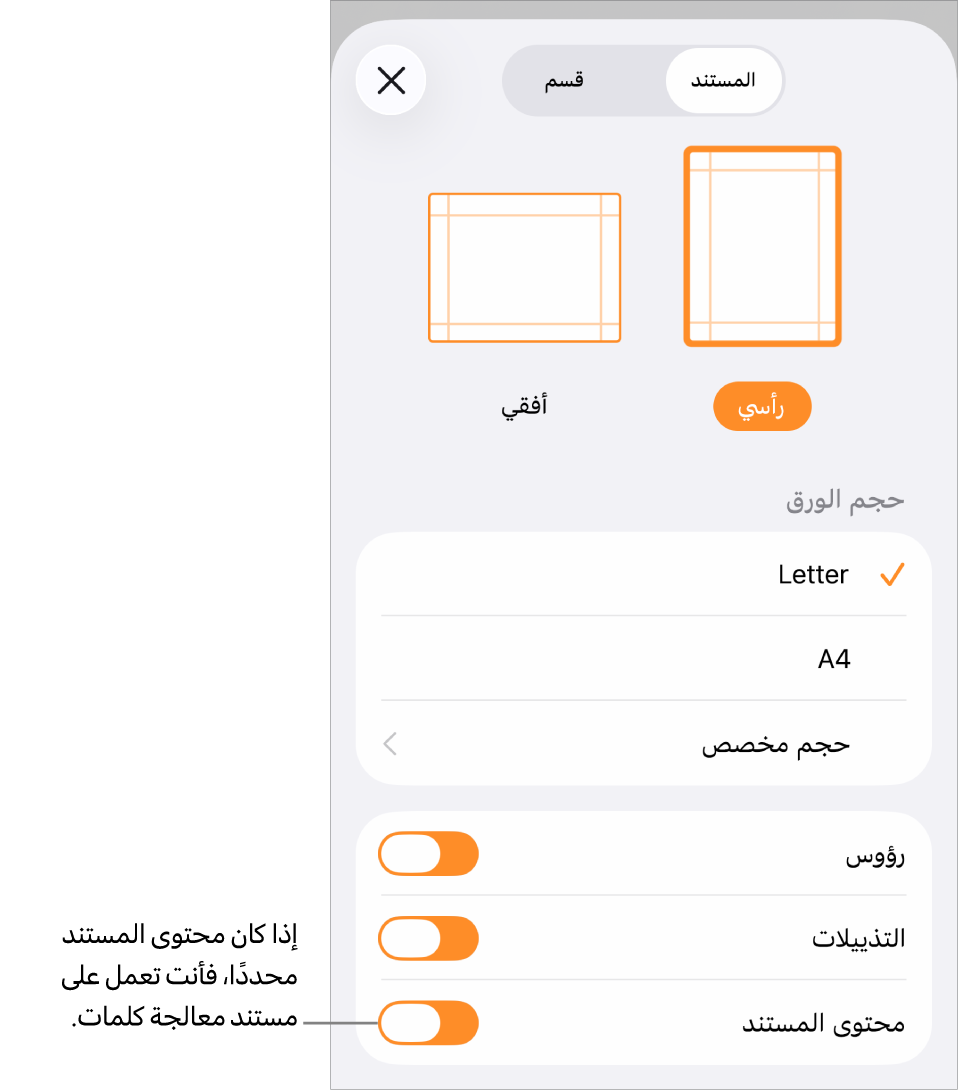 إعداد المستند مفتوح مع تحديد نص المستند في مستند معالجة كلمات.