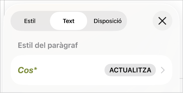 L’estil de paràgraf del cos amb un asterisc al costat.