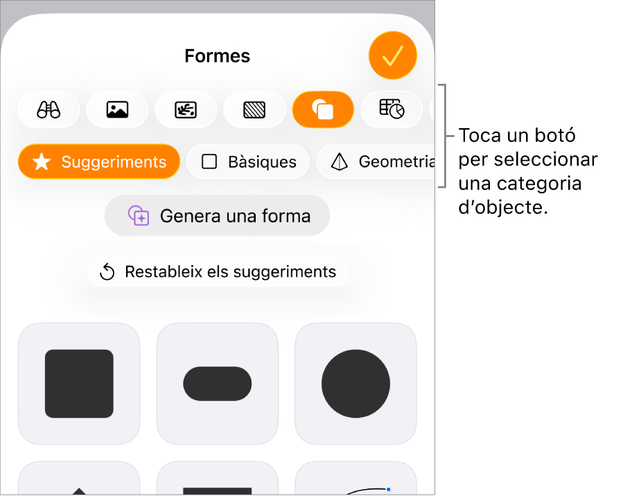 Els controls d’“Insereix” oberts amb botons per afegir taules, gràfics, text, formes i contingut multimèdia a la part superior.