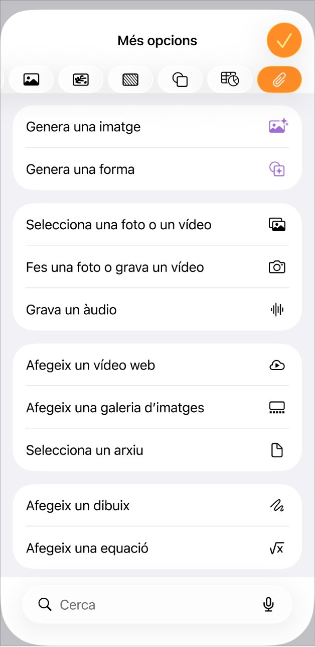Es mostra el menú “Afegeix contingut multimèdia”.