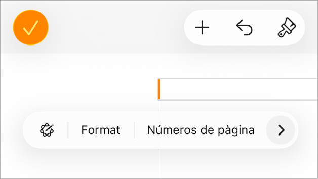 La finestra “Configuració del document” amb el punt d’inserció en un camp de capçalera i un menú desplegable amb dos ítems de menú: Les opcions “Números de pàgina” i “Insereix”.