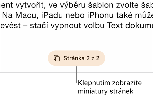 Otevřený dokument s tlačítkem čísla stránky dole uprostřed obrazovky.