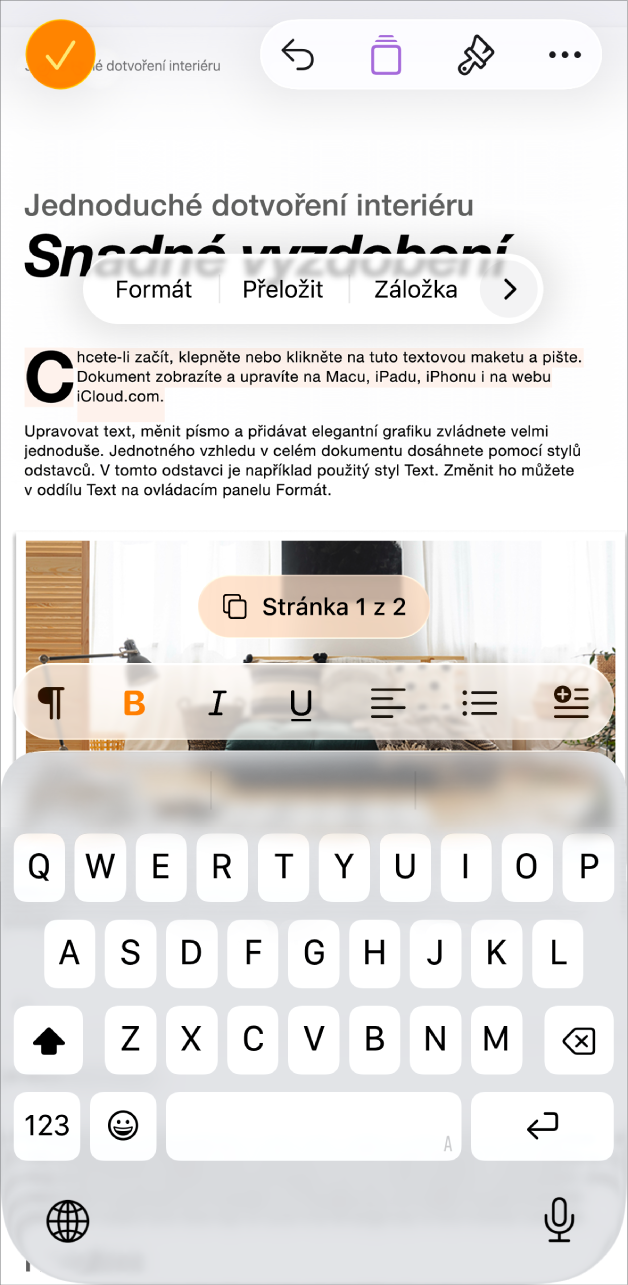 V otevřeném dokumentu je vybraný text makety šablony